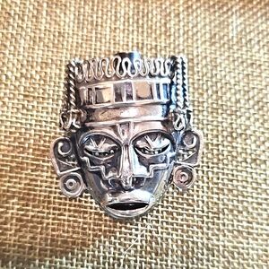 Vintage Sterling Silver Taxco Aztec Mask Brooch
